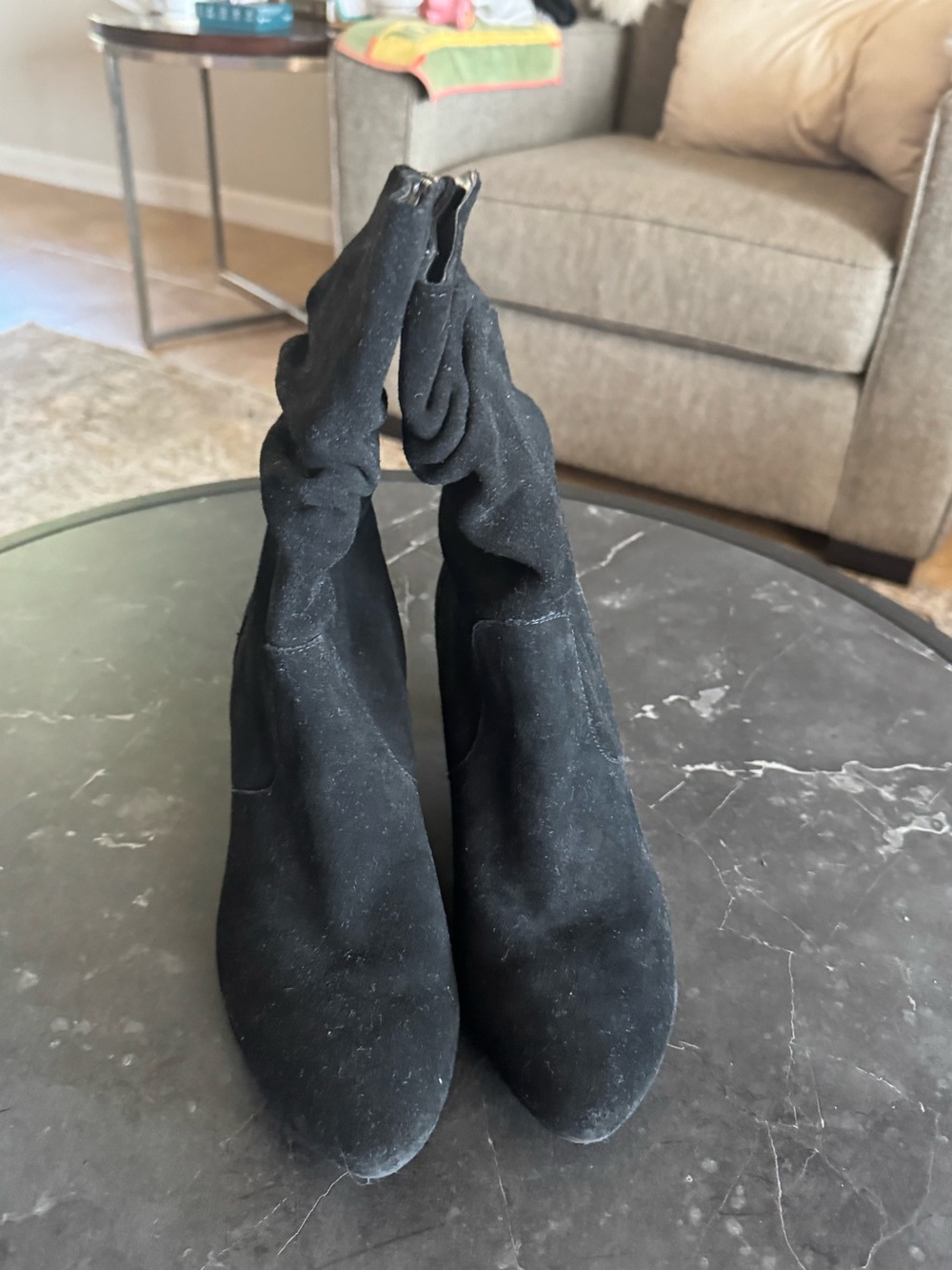 Easy Spirit Black Suede Slouch Ankle Heeled Boots